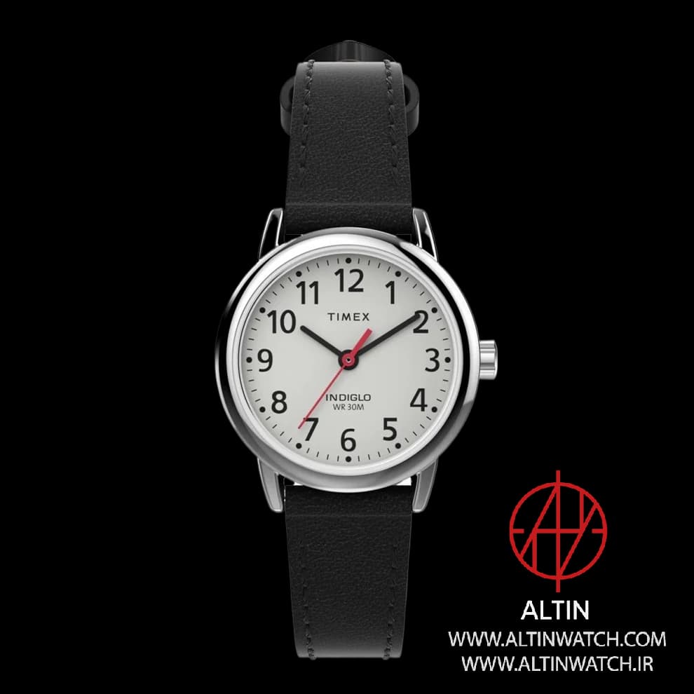 ساعت مچی زنانه تایمکس (Timex) مدل TW2V75300 (صفحه سفید، بند چرم مشکی، نور پسزمینه Indiglo)