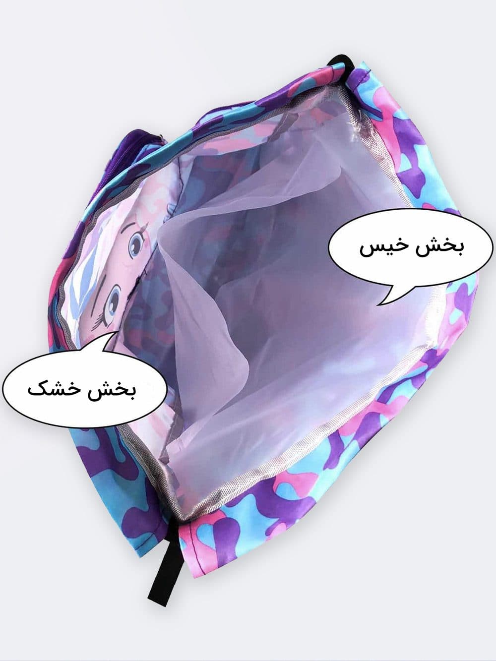 کوله پشتی شنا دخترانه فانتزی خاص طرح پری دریایی دارای محفظه جداگانه عینک و جا کفشی — تصویر ۵