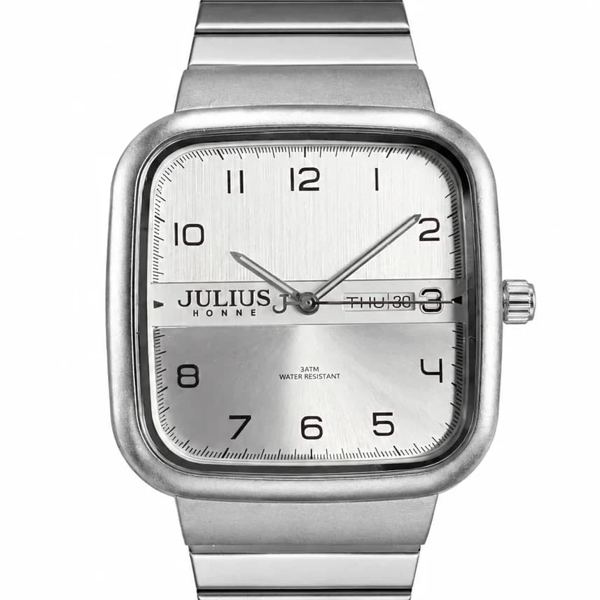 ساعت جولیوس مردانه ja-141a استیل فریم مربعی موتور تک حالته صفحه سیلور — تصویر ۲