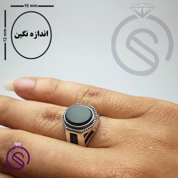 انگشتر نقره عقیق سیاه مردانه مدل آمین کد 62235 — تصویر ۵