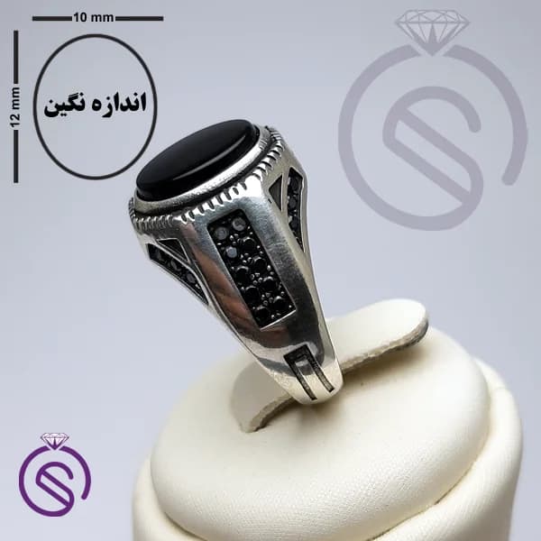 انگشتر نقره عقیق سیاه مردانه مدل آمین کد 62235 — تصویر ۲