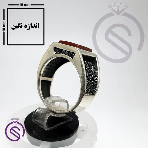 انگشتر نقره عقیق قرمز مردانه مدل تارخ کد 62183 — تصویر ۳