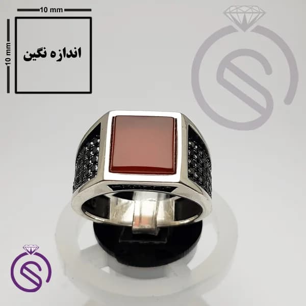 انگشتر نقره عقیق قرمز مردانه مدل تارخ کد 62183 — تصویر ۵