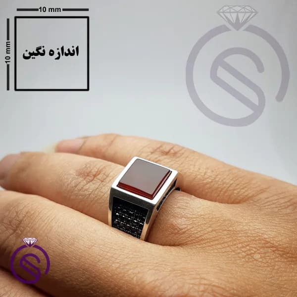 انگشتر نقره عقیق قرمز مردانه مدل تارخ کد 62183 — تصویر ۲