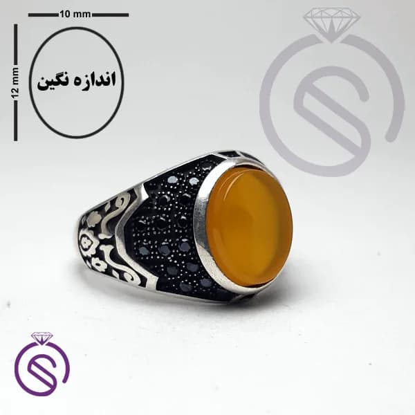 انگشتر نقره عقیق زرد شرف الشمس مردانه مدل دنیس کد 62152 — تصویر ۲