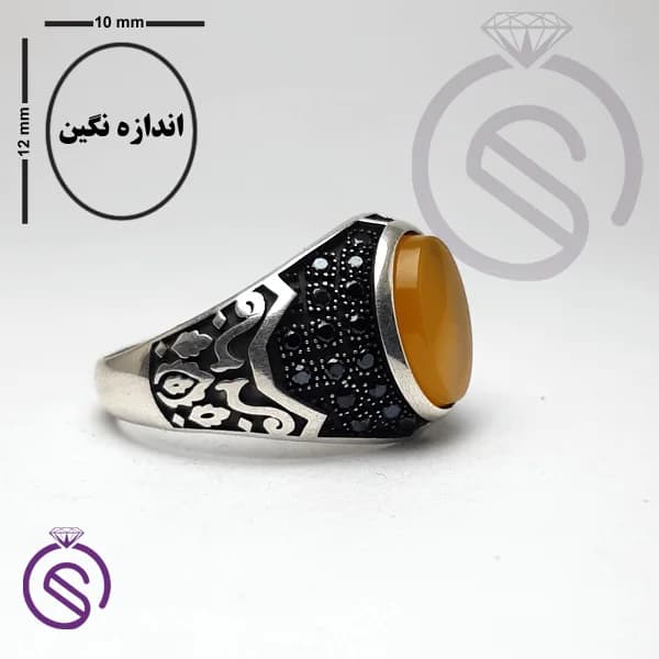 انگشتر نقره عقیق زرد شرف الشمس مردانه مدل دنیس کد 62152 — تصویر ۵