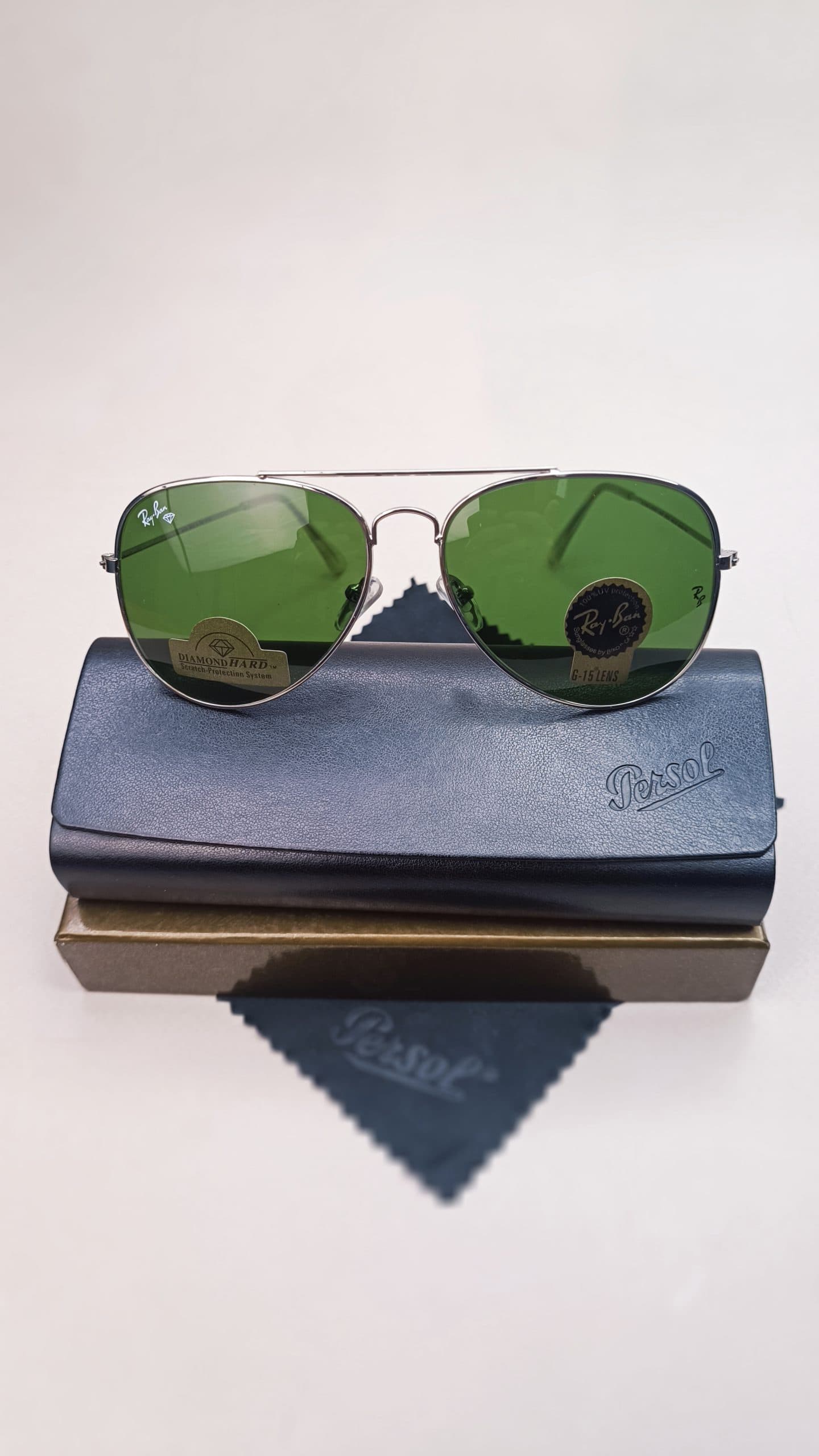 عینک آفتابی اورجینال Ray ban فریم فلزی نقره ای UV 400