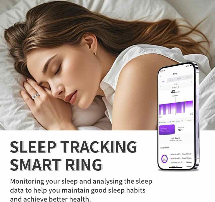 حلقه هوشمند، ردیاب تناسب اندام فوق العاده نازک با کالری/ضربان قلب/اکسیژن خون/نظارت بر خواب، ضد آب — تصویر ۵