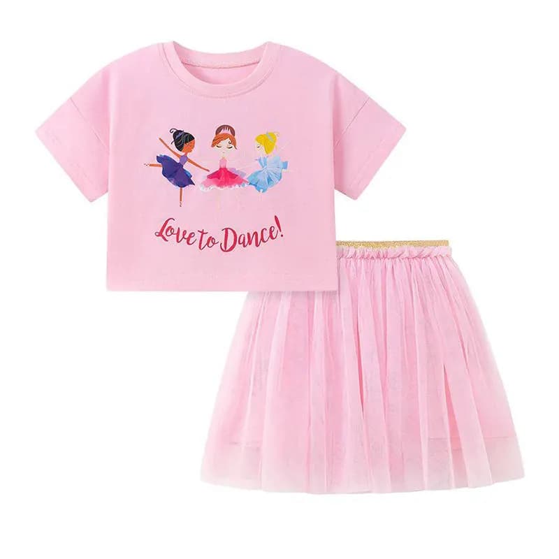 تاپ دامن دخترانه برند Little Maven طرح بالرین Love to Dance (مناسب 18 ماه تا 8 سال)