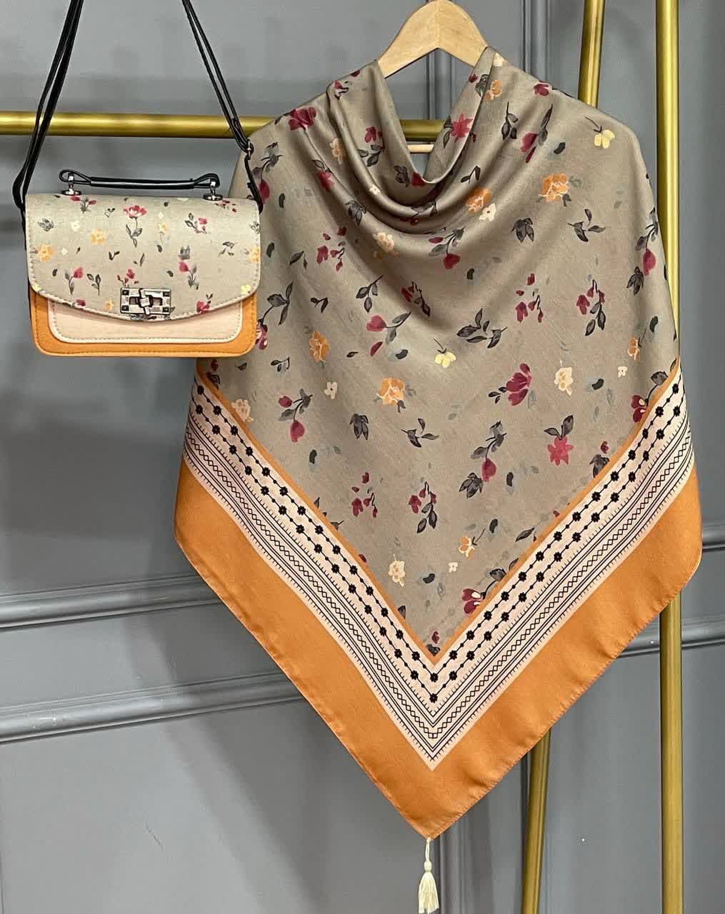 ست کیف و روسری زنانه طرح جدید گلگون رنگ نارنجی کیفیت عالی کد mo917