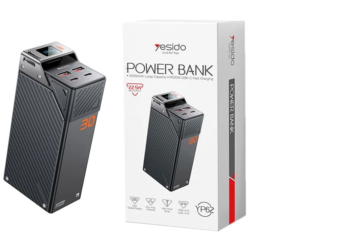 پاور بانک فست شارژ یسیدو YP62 PD 22.5W ظرفیت 30000 میلی آمپر ساعت