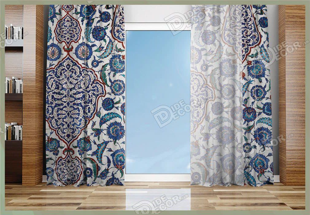 پرده پانچ مخمل چاپی طرح و مدل کلاسیک کد P-84
