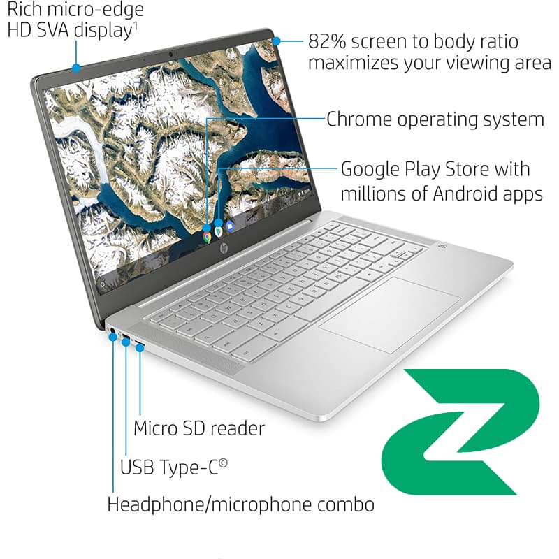 لپ تاپ استوک صحفه لمسی 14 اینچی اچ پی مدل Chrome Book 14 پردازنده Celeron رم 4 گیگابایت هارد64 گیگابایت گرید ++A — تصویر ۳