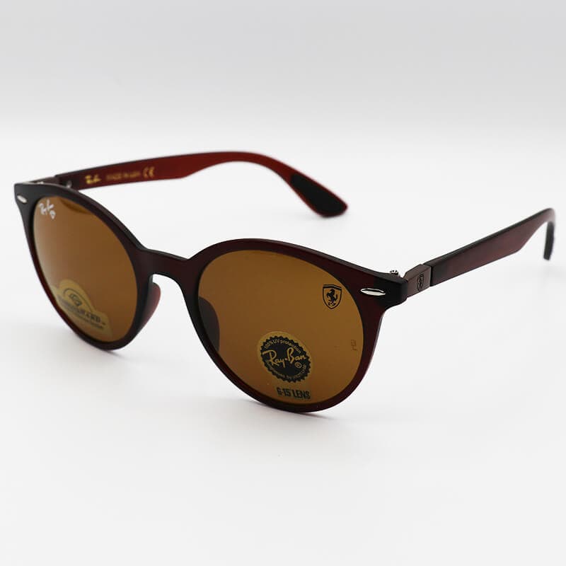 عینک آفتابی Ray-Ban Ferrari با فریم گرد، قهوه ای مات، لنز جنس سنگ مدل RB716 — تصویر ۲