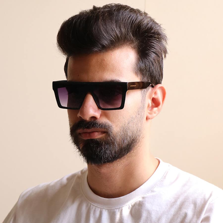 عینک آفتابی مردانه ژیوانشی با فریم قهوهای رنگ، شکل مربعی، لنز یکسره و قهوهای هایلایت مدل 2220 — تصویر ۲