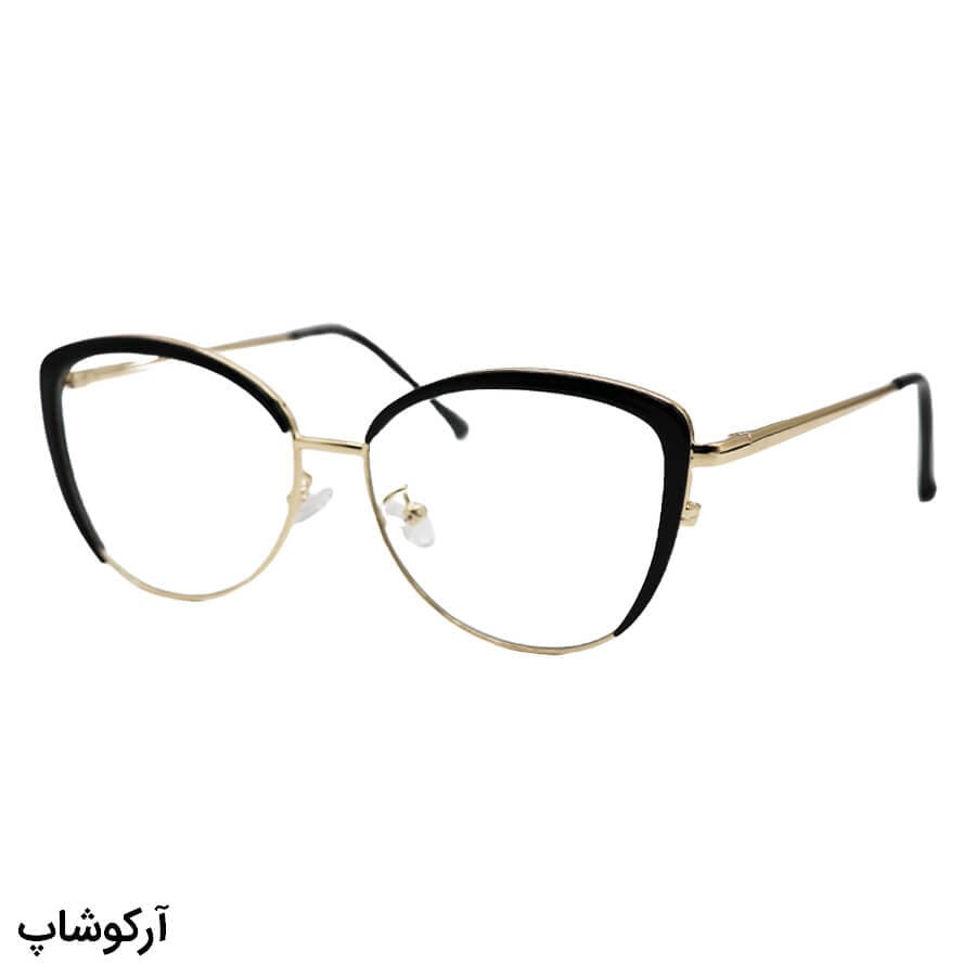 عینک طبی زنانه ZARA با فریم چشم گربهای، رنگ طلایی و مشکی و دسته فنردار مدل TR3013