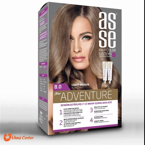 کیت رنگ موی بدون آمونیاک asse رنگ قهوه ای روشن کد 8.0
