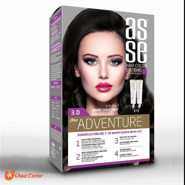 کیت رنگ موی بدون آمونیاک asse رنگ شاه بلوط تیره کد 3.0