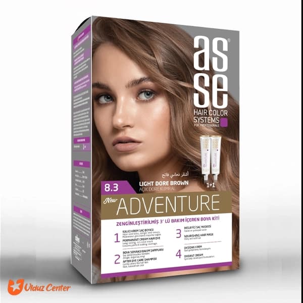 کیت رنگ موی بدون آمونیاک asse رنگ قهوه ای روشن کد 8.3