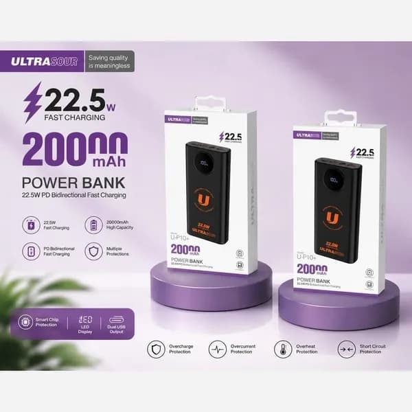 پاور بانک اولتراسور مدل +U-P10 ظرفیت 20000 میلی آمپر ساعت 22.5 وات — تصویر ۳