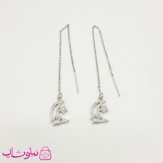 گوشواره بخیه ای YSX طرح ماه و ستاره نقره ای کد 891