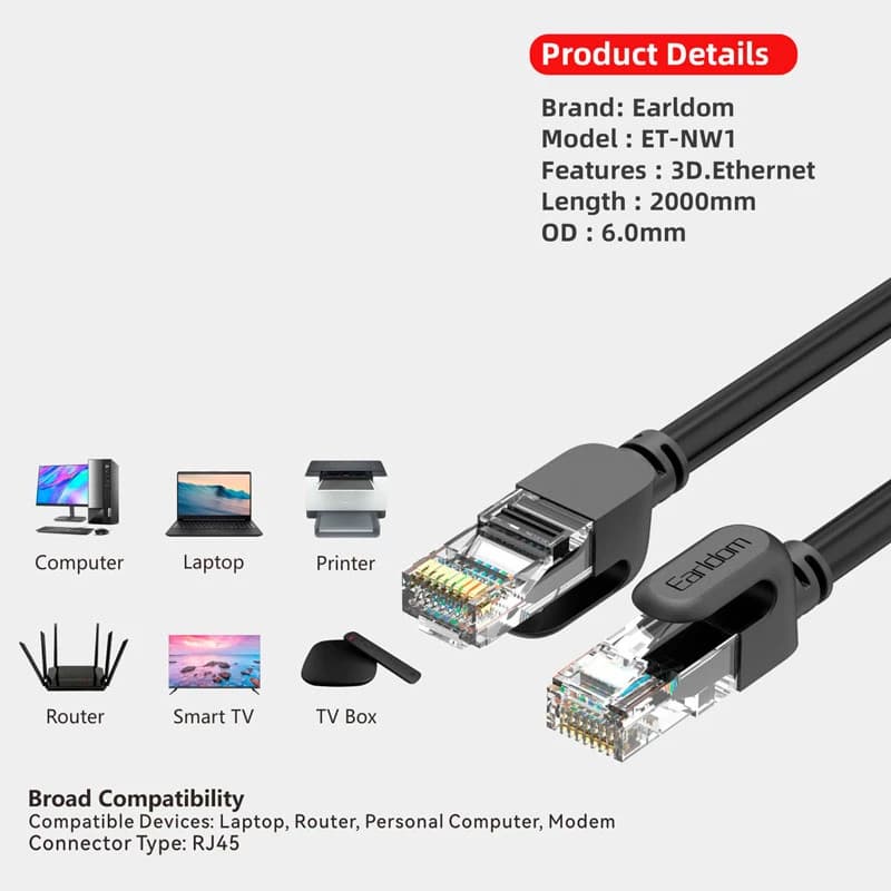 کابل شبکه Cat6 ارلدام ET-NW1 طول 2 متر — تصویر ۷