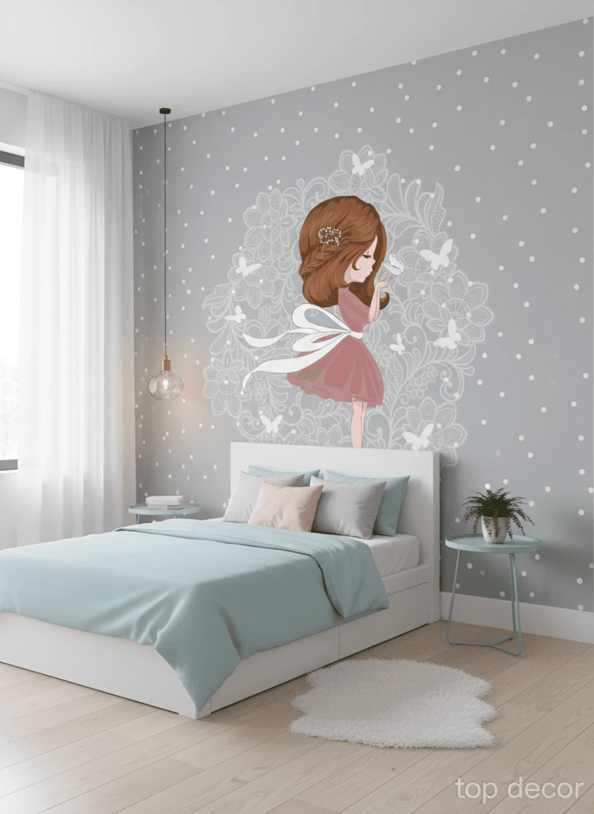 پوستر دیواری سهبعدی کودک طرح دختر ballerina با پسزمینه فانتزی — تصویر ۵