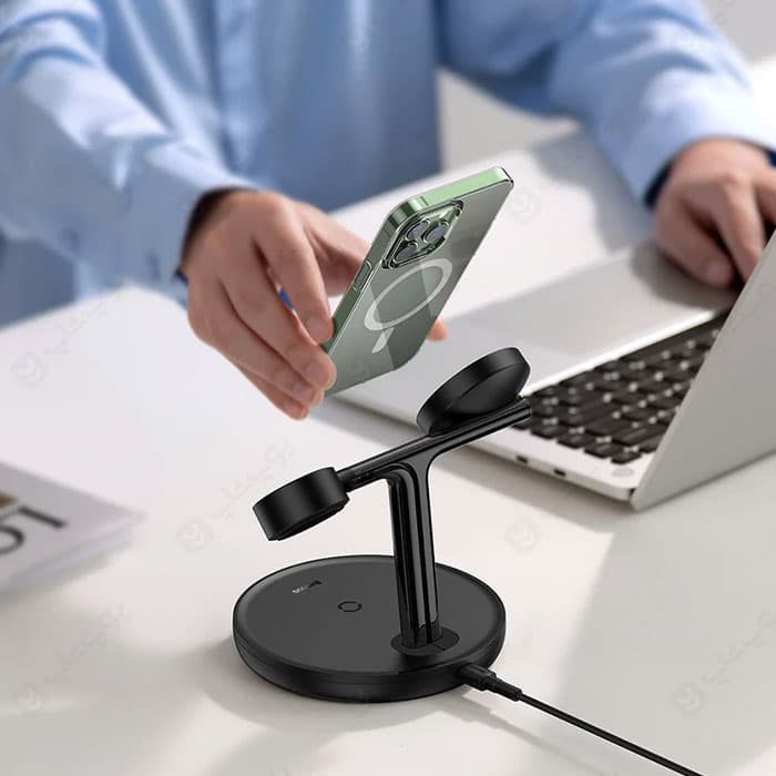 پایه نگهدارنده و شارژر بیسیم مگنتی بیسوس مدل Swan 3-in-1 WXTE000101 — تصویر ۶
