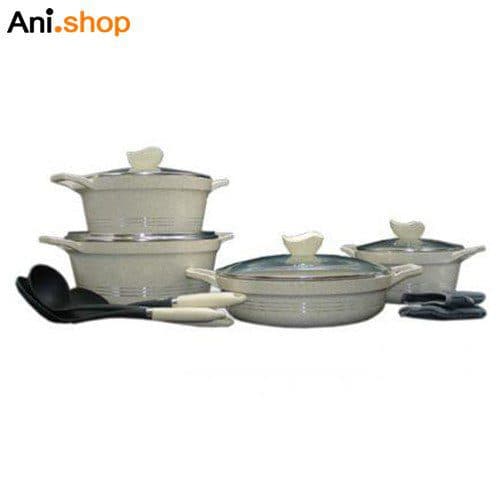 سرویس قابلمه 11پارچه کرم گرانیتی کلاسیک مدل UN-7875 کد 247