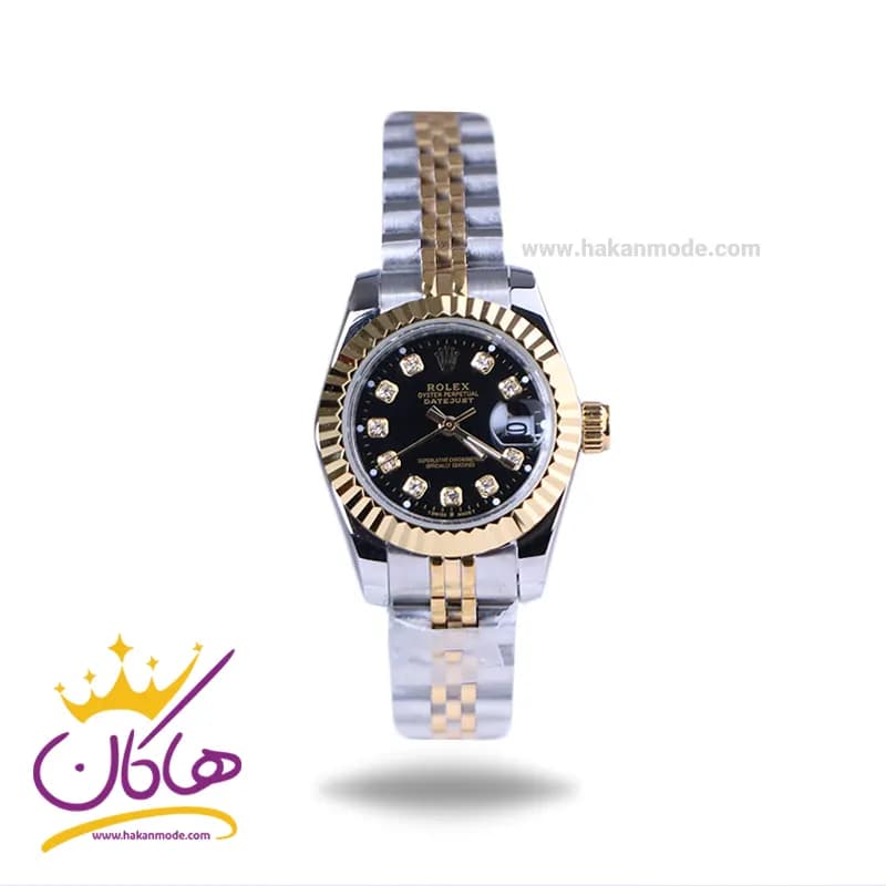 ساعت مچی زنانه رولکس فلزی دیت جاست صفحه مشکی 4041/32