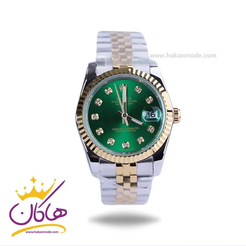 ساعت مردانه رولکس فلزی دیت جاست صفحه سبز 4043/20