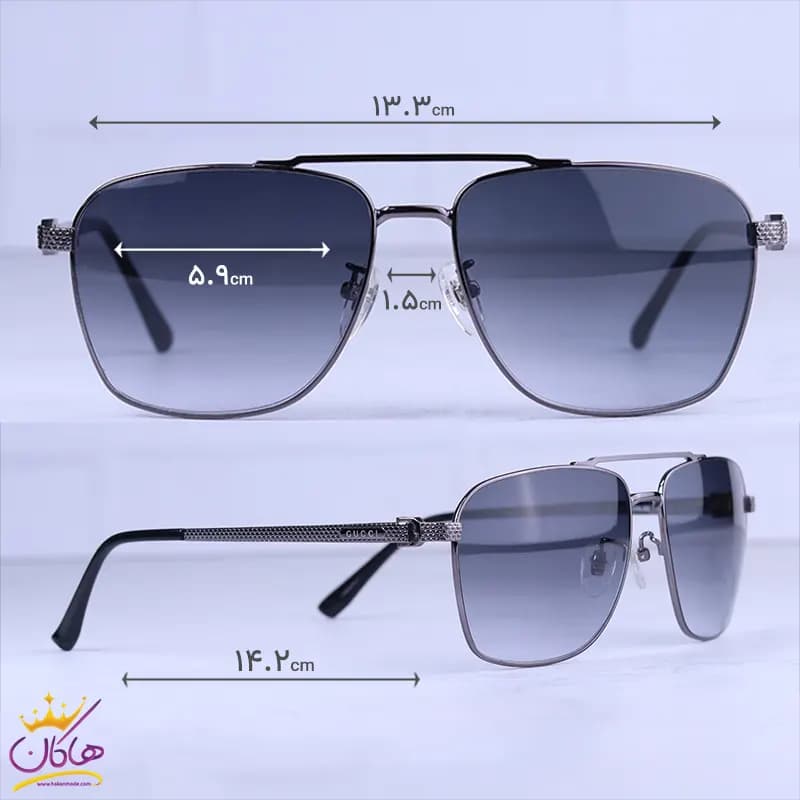 عینک آفتابی مردانه گوچی فریم فلزی دودی GG1359/3 — تصویر ۲
