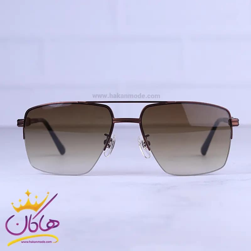 عینک آفتابی مردانه گوچی نیم فریم قهوه ای GG1351/5