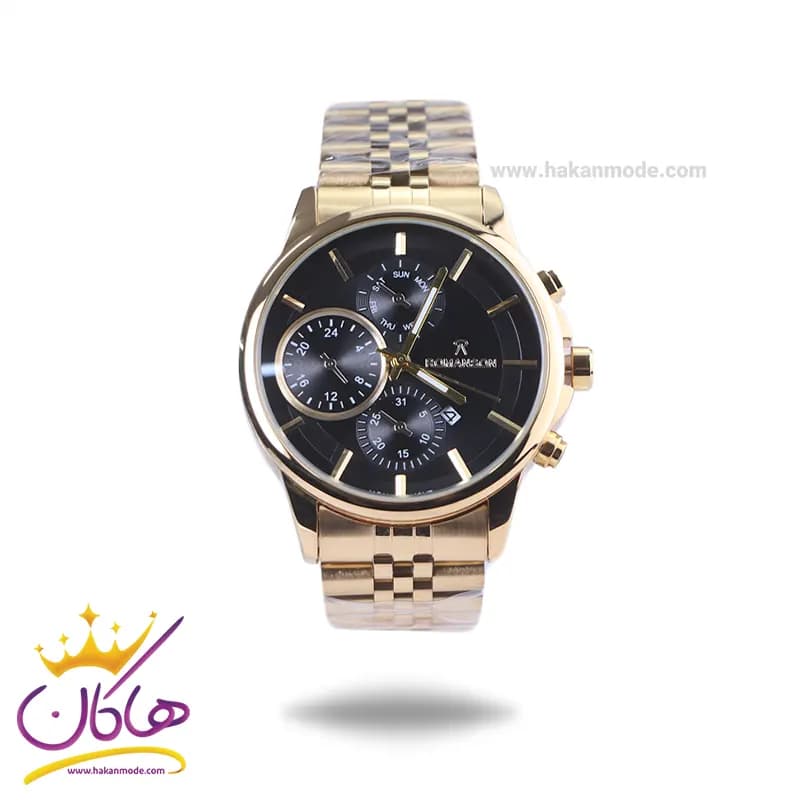 ساعت مچی مردانه رومانسون فلزی طلایی صفحه مشکی 9766/1