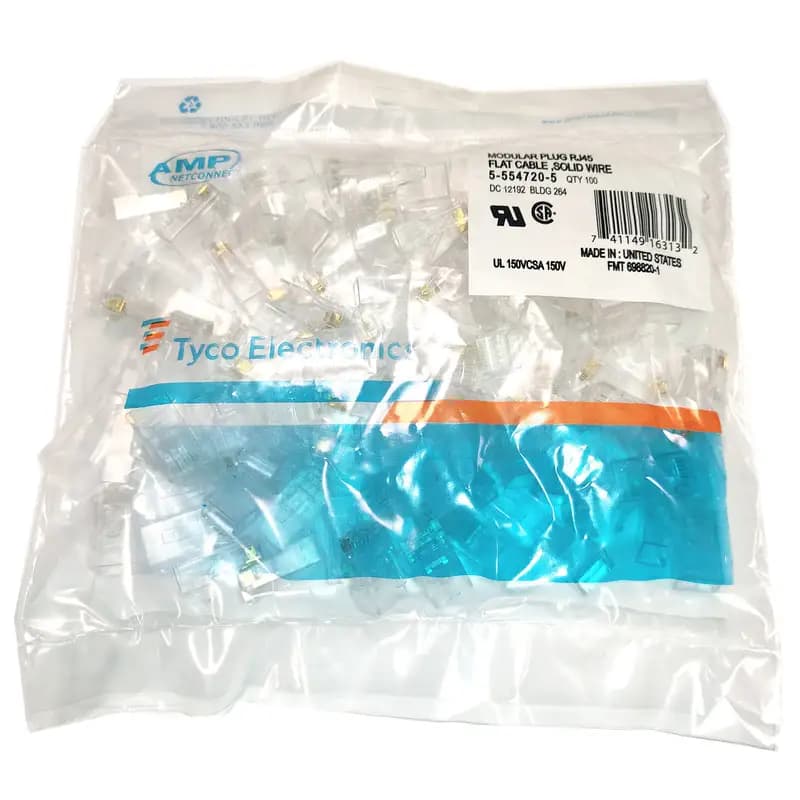 سوکت شبکه Cat6 UTP امپ مدل RJ45 بسته 100 عددی — تصویر ۳