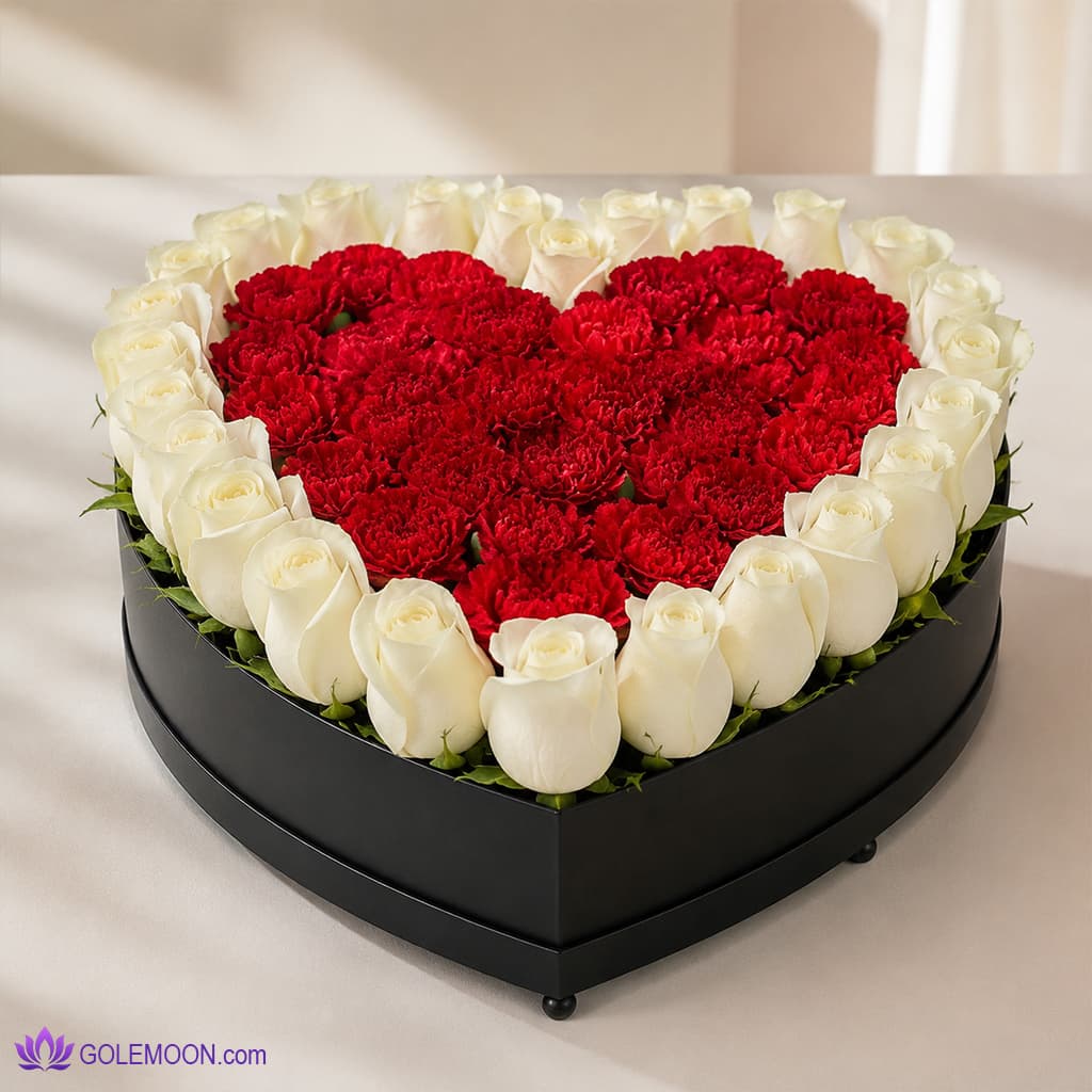 باکس قلب گل رز و میخک