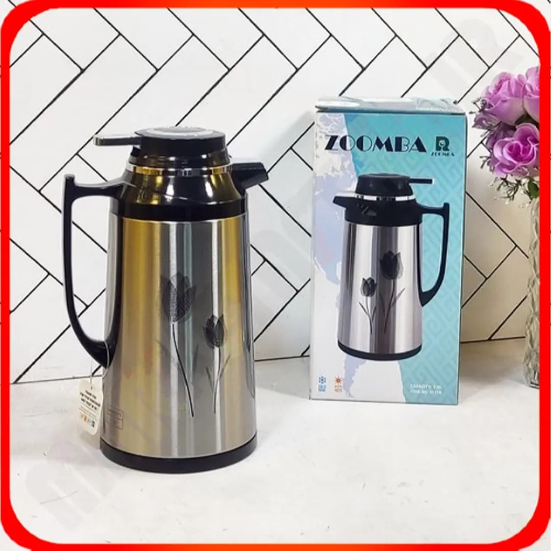 فلاکس 1 لیتری شیشه صورتی زومبا مدل S1718 گلدار مشکی