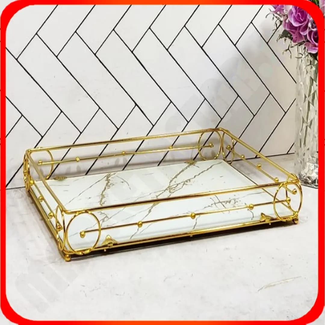 سینی مستطیل ماربل آوین طلایی خاتم