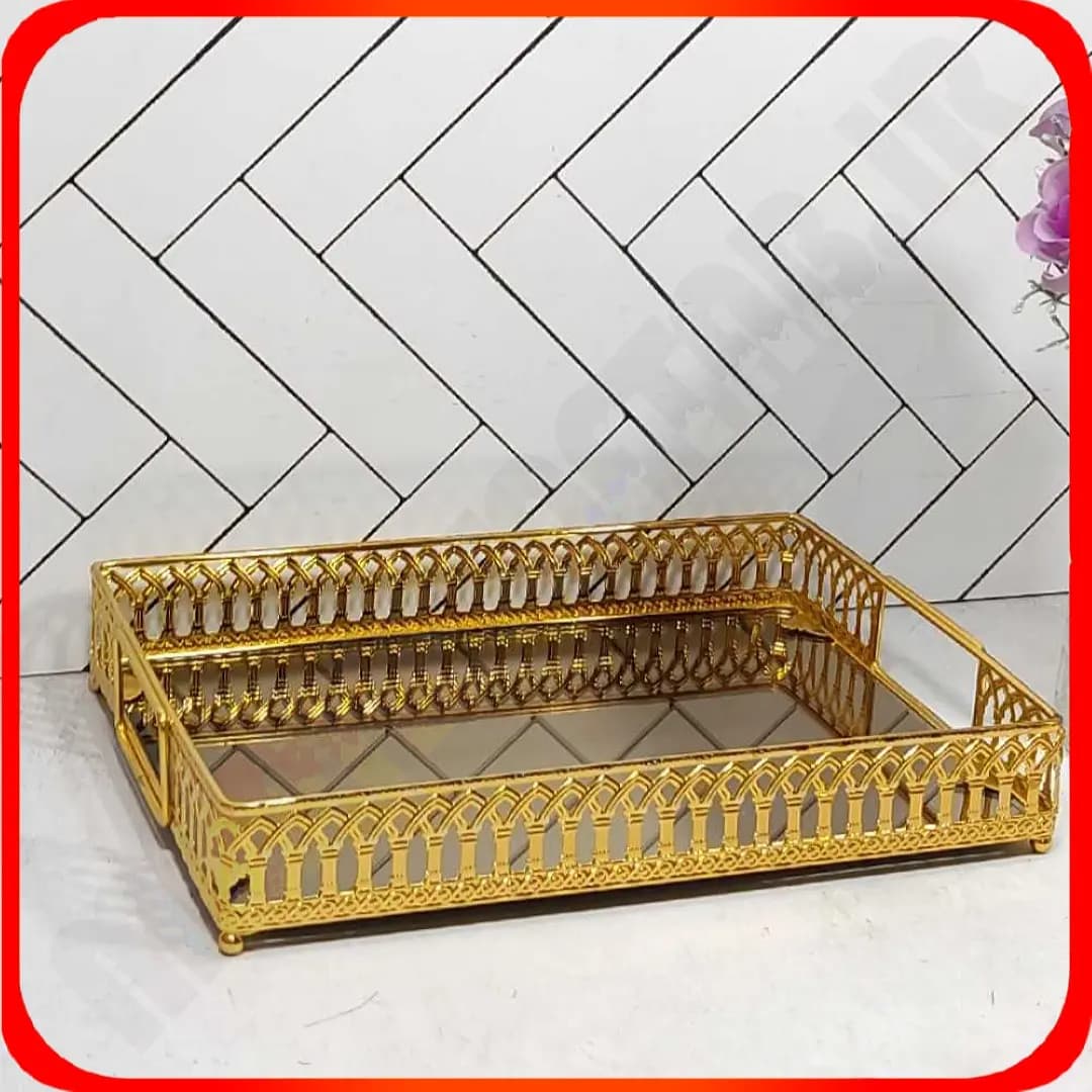 سینی مستطیل محراب آینه ای طلایی خاتم
