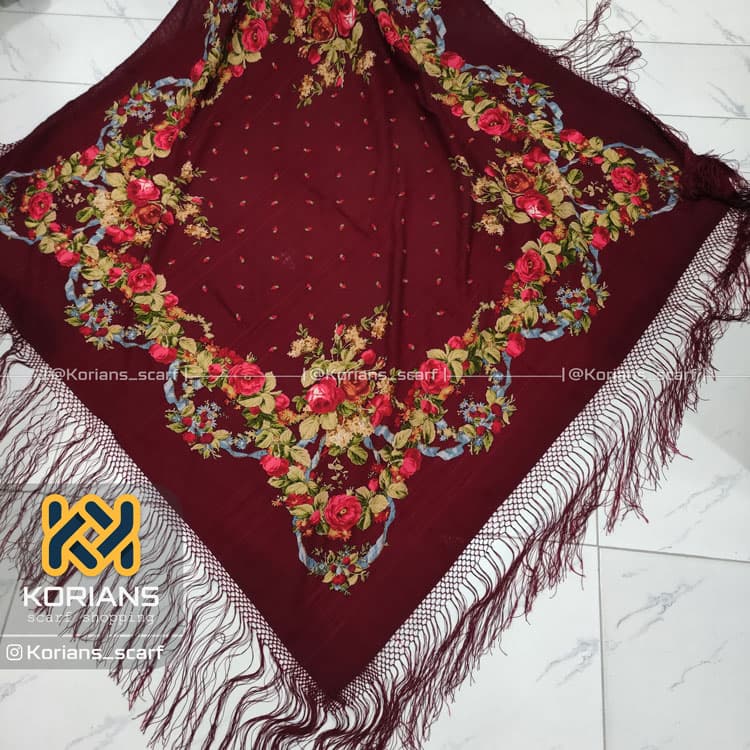 روسری ترکمن پشمی طرح دلار کد Rw8668 — تصویر ۳