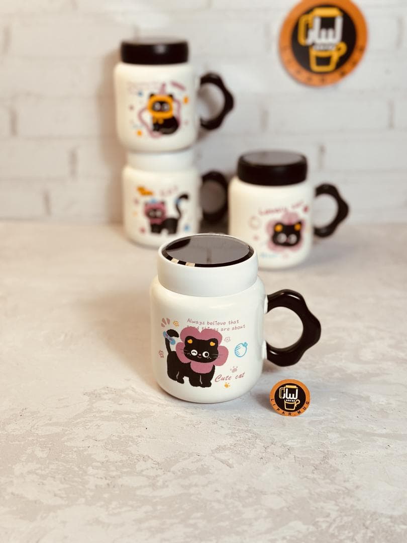 ماگ درپیچی گربه CAT دسته گلی کد 9183 — تصویر ۵