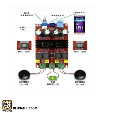 ماژول آمپلی فایر استریو 100 وات XH-m190 — تصویر ۲