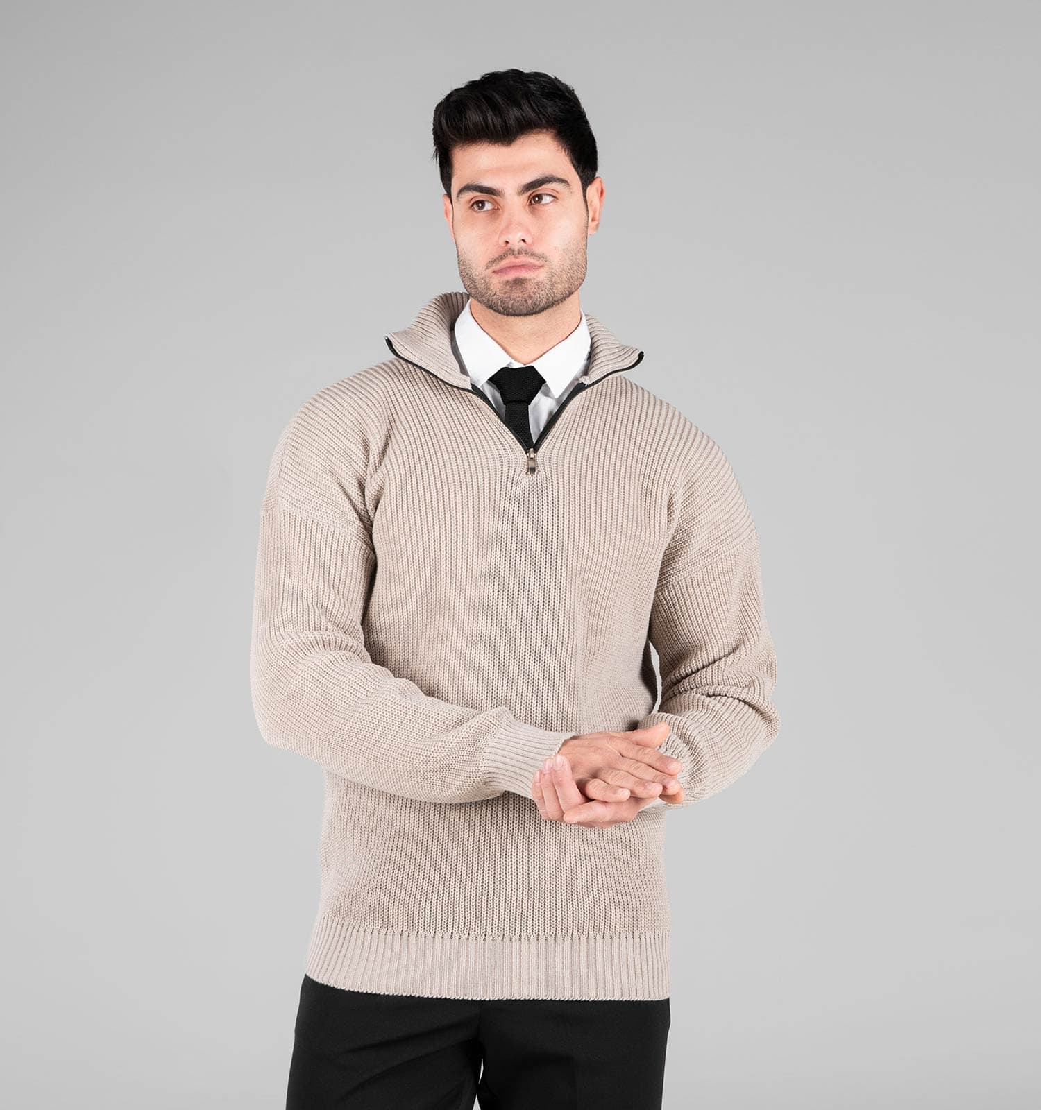 بافت مردانه نرمال ساده پشم پلی استر کرم کد 48843 — تصویر ۲