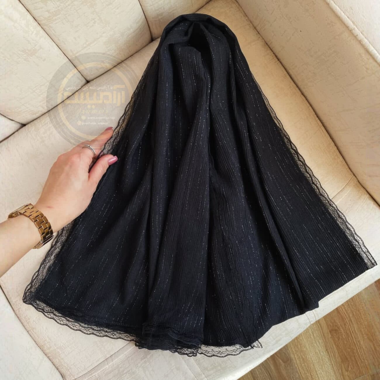 شال زنانه برشکا لمهدار دور دانتل وارداتی — تصویر ۷