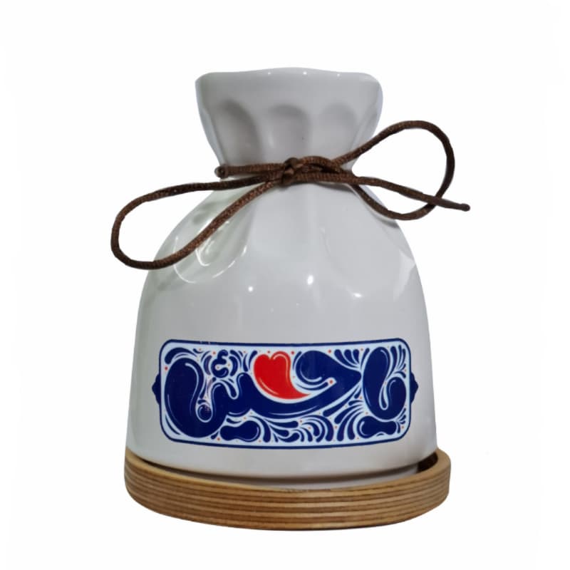 گلدان سرامیکی مذهبی پایه چوبی طرح یا حسین قطر 10 ارتفاع 13سانت کد 104803 — تصویر ۲