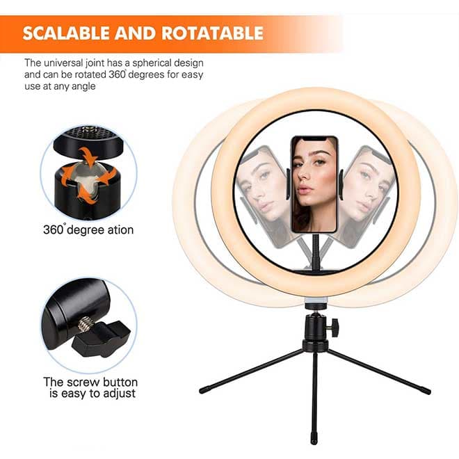 رینگ لایت 10 اینچی با سه پایه و نگهدارنده Sunnest 10 Inch Ring Light — تصویر ۳