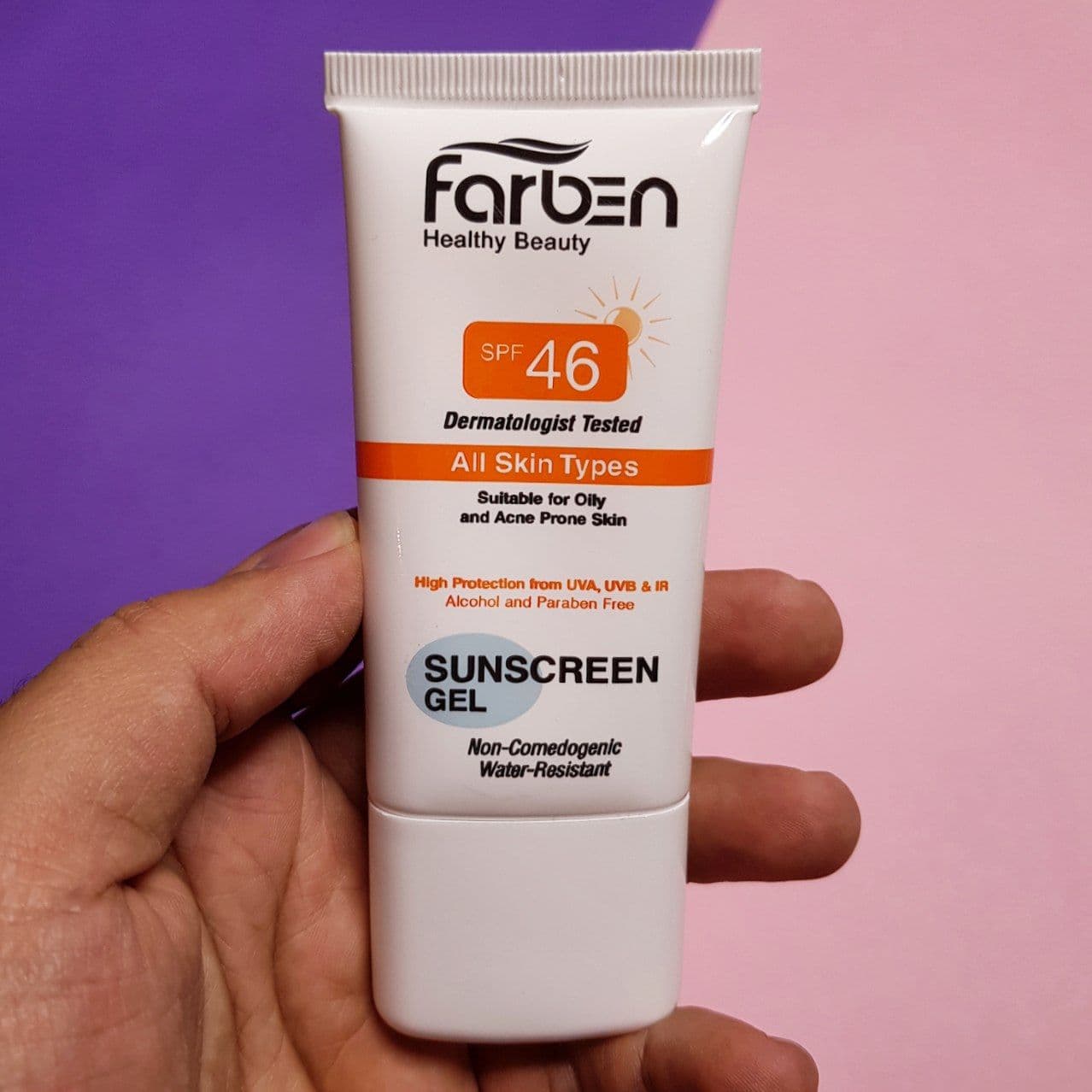 ژل ضدآفتاب فاربن FARBEN مدل ژل سان اسکرین با SPF46 حجم 50 میلی لیتر — تصویر ۲