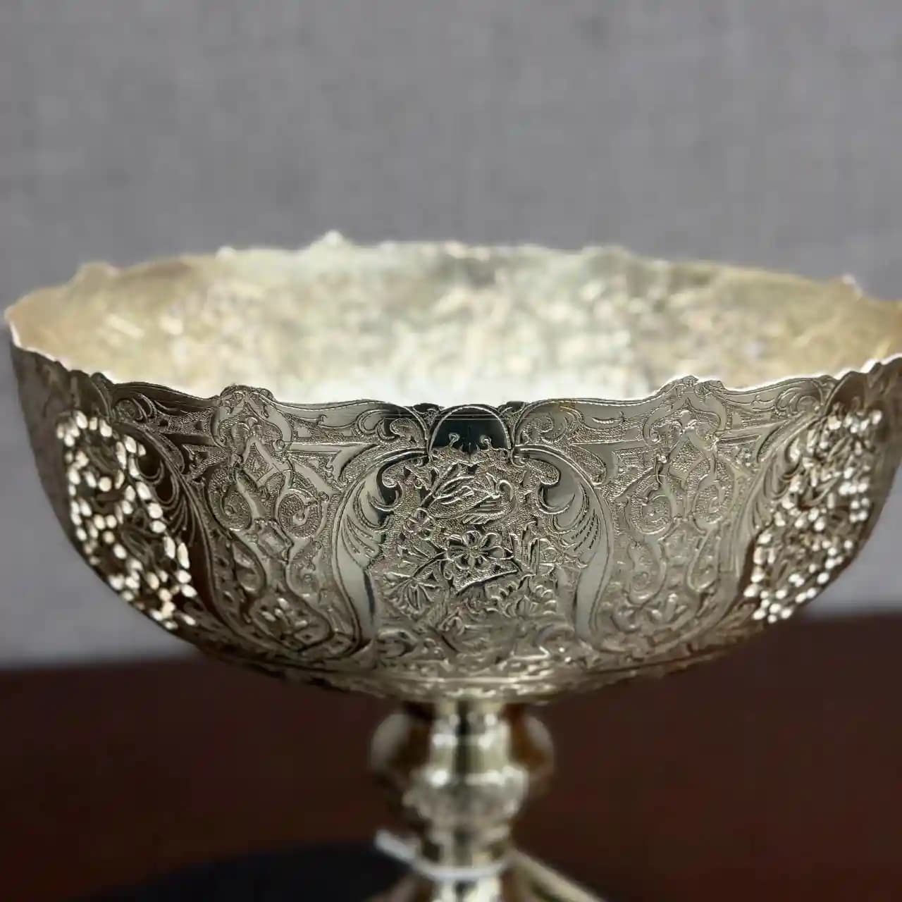 ست هفت پارچه آجیل خوری نقره قلم گل و مرغ — تصویر ۶