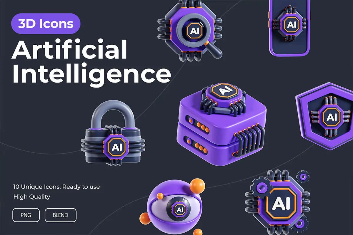 10 آیکون هوش مصنوعی 3D