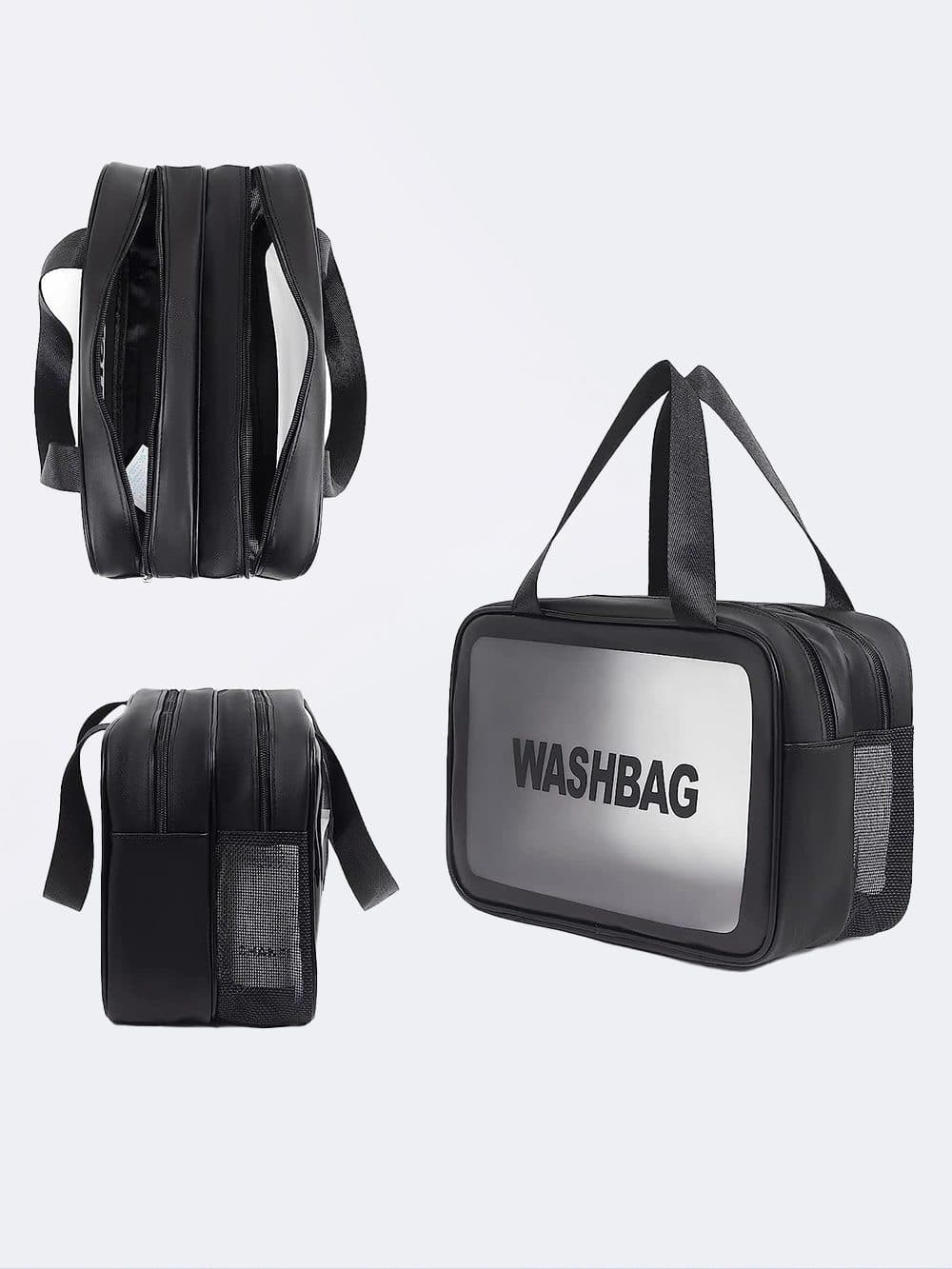 کیف استخری زنانه با دو محفظه جدا برای وسایل خشک و خیس واش بگ ( wash bag ) مشکی — تصویر ۵